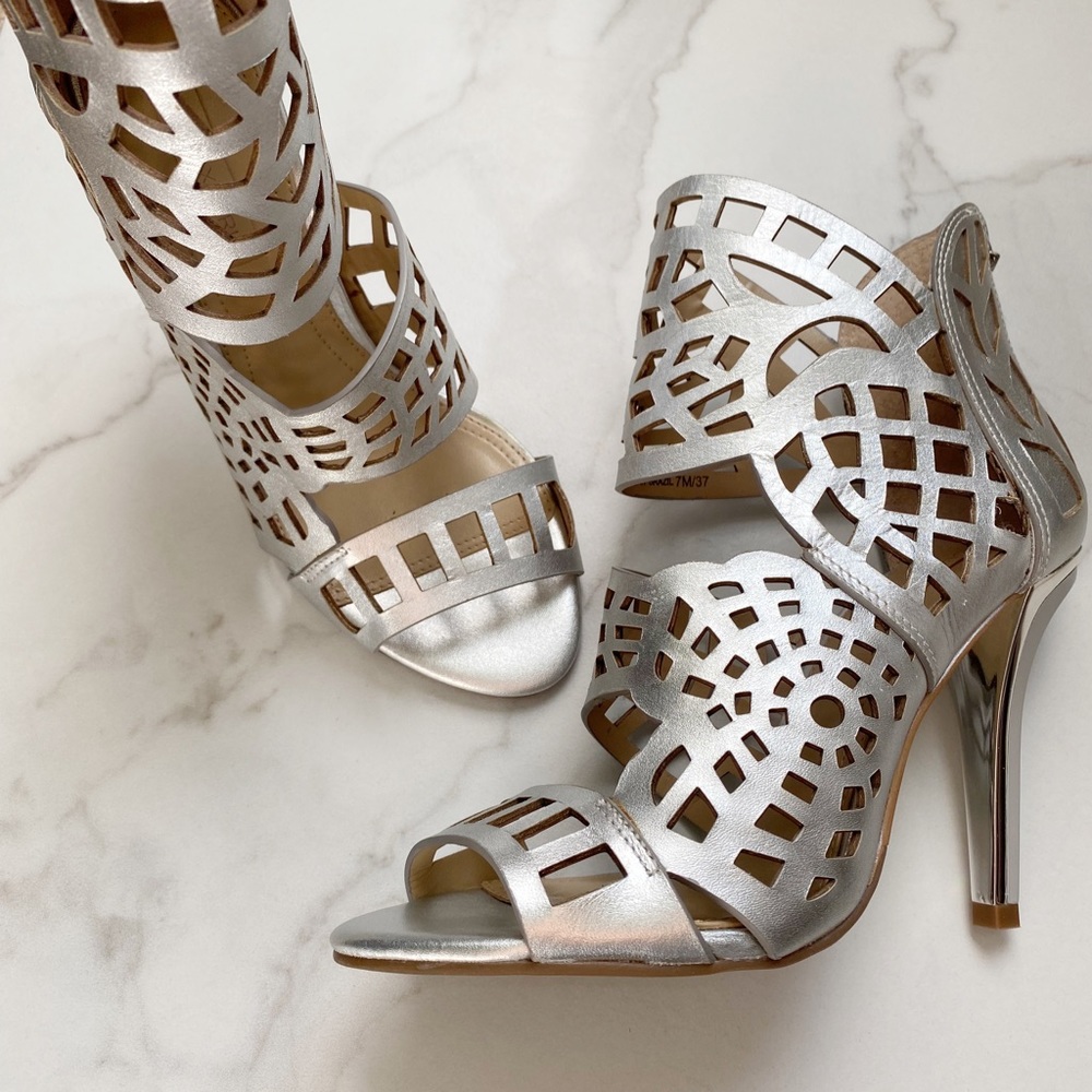 BCBG Maxazria Maven metallic silver heels - Picture 2 of 7